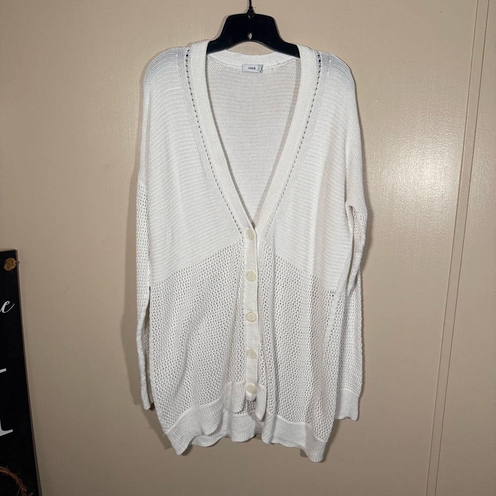Vince Knit Marled Long Cardigan Optical White Size Medium - Picture 3 of 10